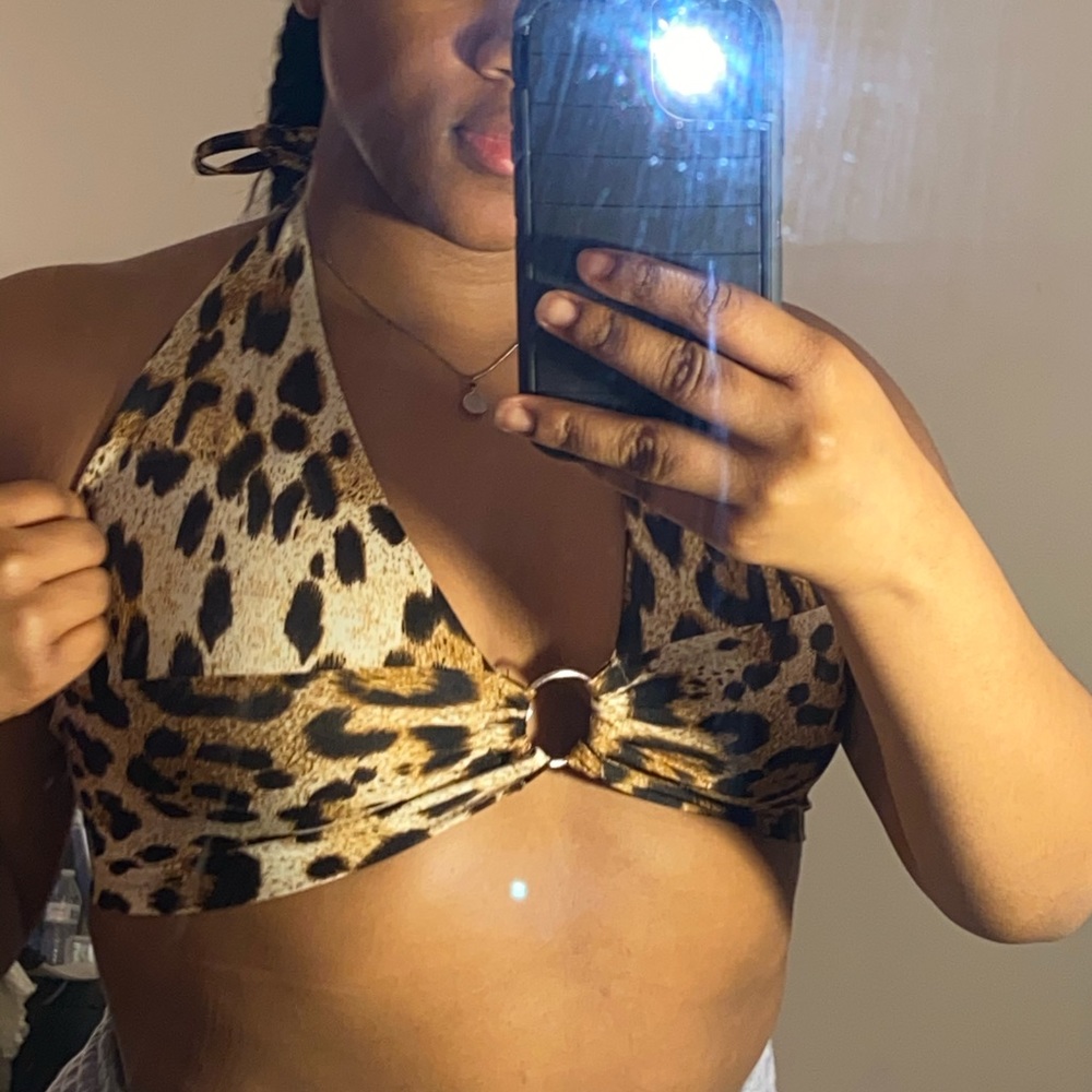 Leopard print tie back halter top